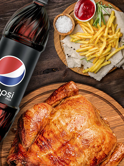 Oferta pack pollo asado con patatas fritas y 2 litros de refresco para recoger o para llevar en Granada